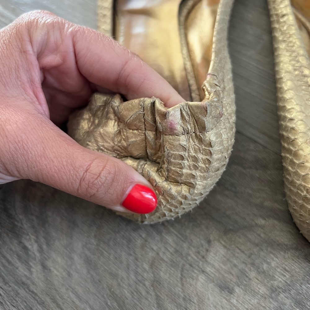 Tory Burch Gold Fish Scale Ballet Flats - Picture 4 of 7